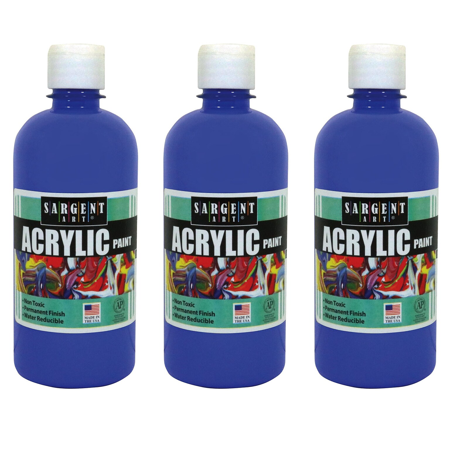 Sargent Art Acrylic Paint, 16 oz., Blue, Pack of 3 (SAR242450-3)