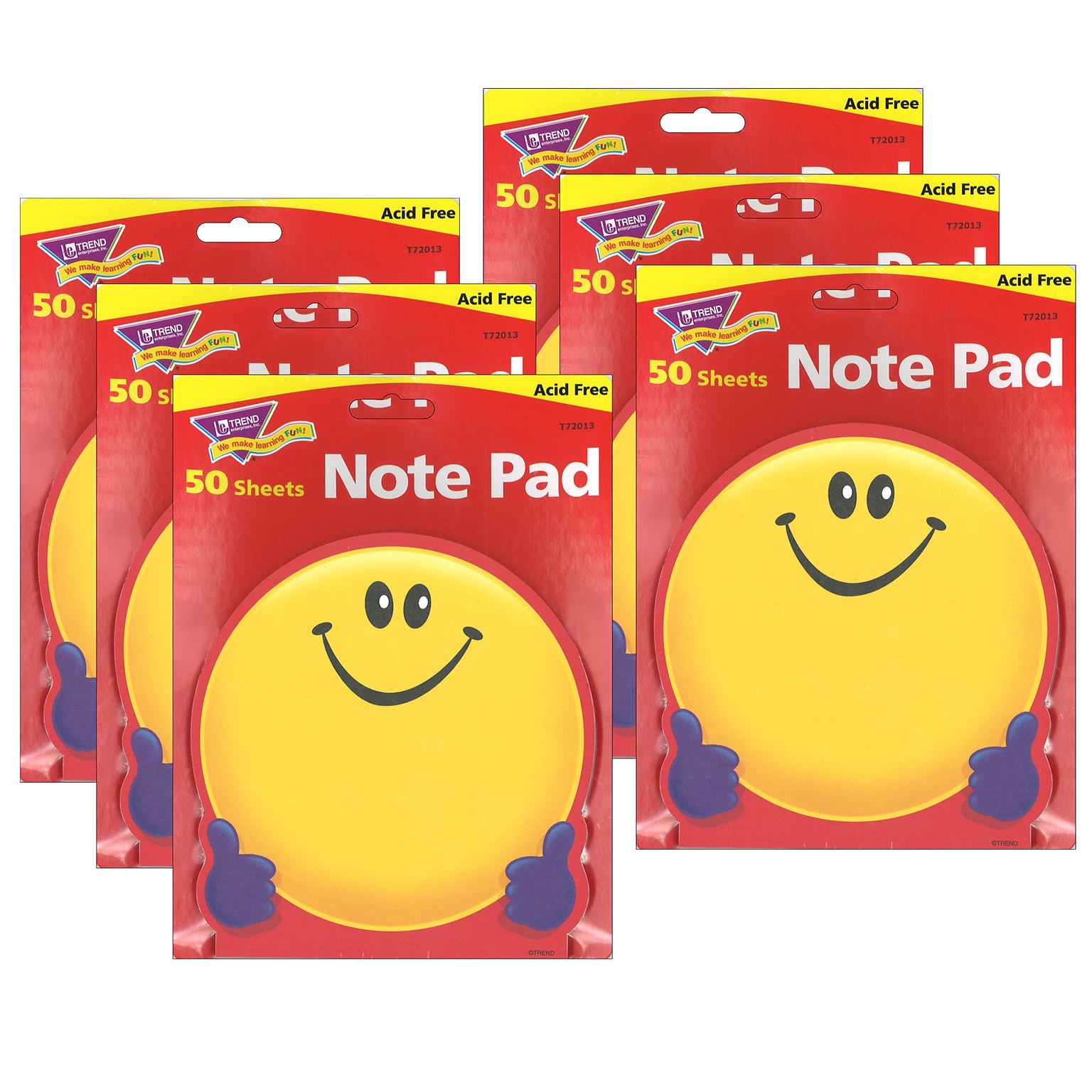 TREND Smiley Face Note Pad-Shaped, 50 Sheets Per Pad, Pack of 6 (T-72013-6)