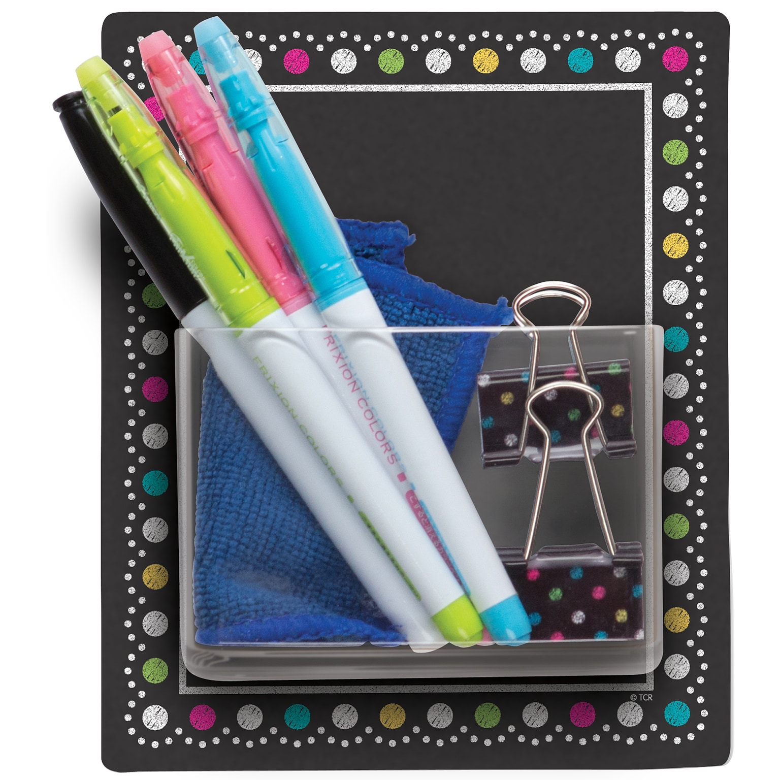 Teacher Created Resources Clingy Thingies Storage Pockets, 1D x 5.125W x 6.25H, Chalkboard Brights, Pack of 3 (TCR77377-3)
