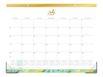 2022-2023 Blue Sky Thimblepress Happy Petals Turquoise 17 x 22 Academic Monthly Desk Pad Calendar (140958)