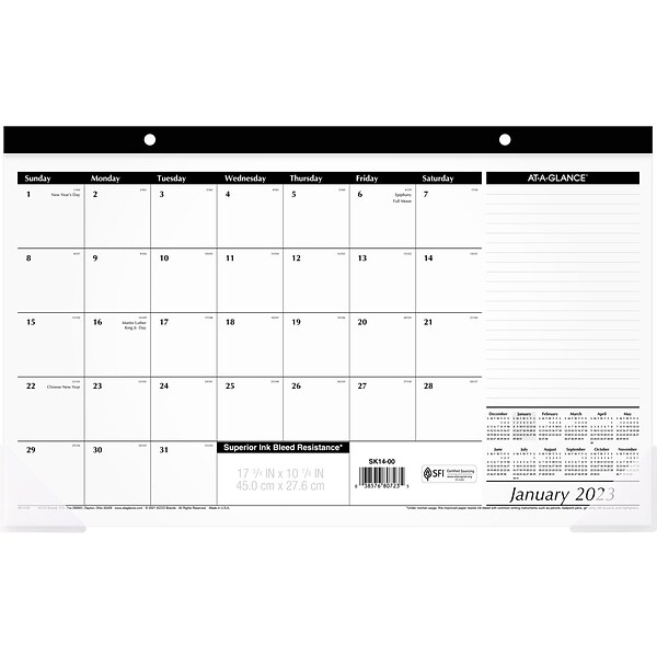 2023 AT-A-GLANCE 17.75 x 11 Monthly Desk Pad Calendar, Black/White (SK14-00-23)