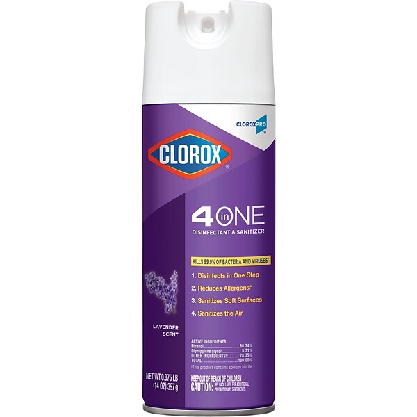 CloroxPro™ Clorox® 4 in One Disinfectant & Sanitizer, Lavender, 14 Ounce Canister (32512) (Package May Vary)