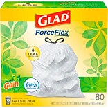 Glad® ForceFlex Tall Kitchen Drawstring Trash Bags, 13 Gallon, Gain Original scent, White, 80 Count