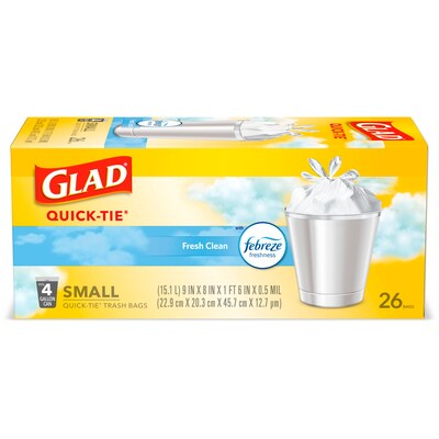 Glad OdorShield Trash Bags, Fresh Clean Scent, 4 Gallon, 26 Trash Bags/Box 78812