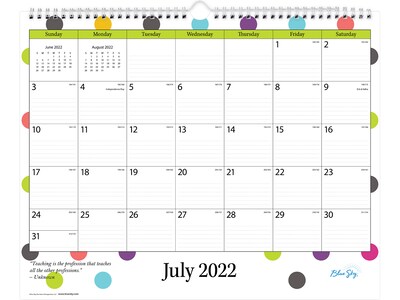 2022-2023 Blue Sky Teacher Dots 12 x 15 Academic Monthly Wall Calendar, Multicolor (100340-A23)