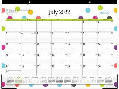 2022-2023 Blue Sky Teacher Dots 17 x 22 Academic Monthly Desk Pad Calendar (105496-A23)