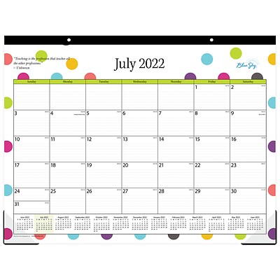 2022-2023 Blue Sky Teacher Dots 17 x 22 Academic Monthly Desk Pad Calendar (105496-A23)