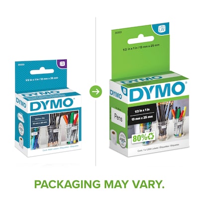 DYMO LabelWriter 30222 Multi-Purpose Labels, 1" x 1/2", Black on White, 1,000 Labels/Roll (30333)
