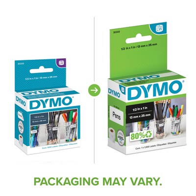 DYMO LabelWriter 30222 Multi-Purpose Labels, 1" x 1/2", Black on White, 1,000 Labels/Roll (30333)