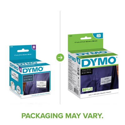 Dymo LabelWriter Name Badge 30856 Label Printer Labels, 2.44W, Black On White, 250/Roll