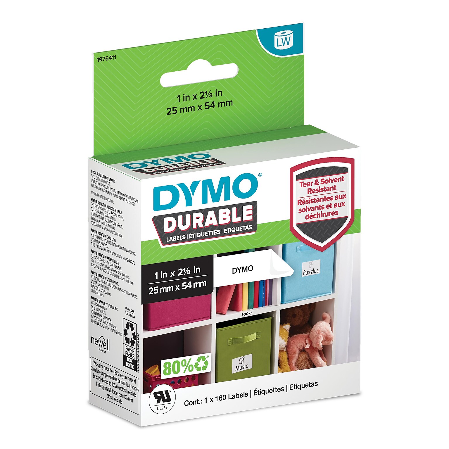DYMO LabelWriter 1976411 Durable Industrial Labels, 2-1/8 x 1, Black on White, 160 Labels/Roll (1976411)