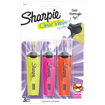 Sharpie Clear View Highlighter, Chisel Tip, Assorted, 3/Pack (1912767/2128222)