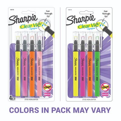 Sharpie Clearview Pen-Style Highlighter, Chisel Tip, Assorted Colors,  4/Pack (1950749)