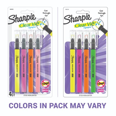 Sharpie  Clear View Highligher, Chisel Tip, Assorted, 4/Pack (1950749/2128213)