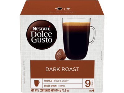 Nescafe Dolce Gusto Coffee Capsules, Dark Roast, 5.2 oz., 16/Box (33916)