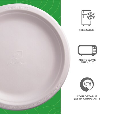 Eco-Products® Compostable Sugarcane Plates, 9", 50/Pack