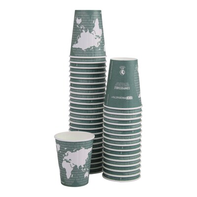 Eco-Products World Art Hot Cups, 12 Oz., Green/White, 600/Carton (EP-BNHC12-WD)