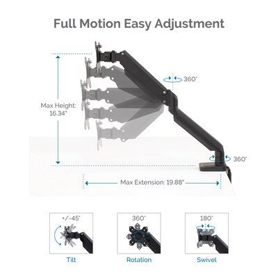 Fellowes Platinum Series Adjustable Monitor Arm, Up to 32", Black (8043301)