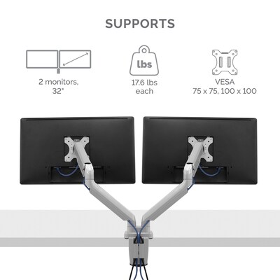 Fellowes Platinum Series Adjustable Dual Monitor Arm, Up to 32, Silver (8056501)