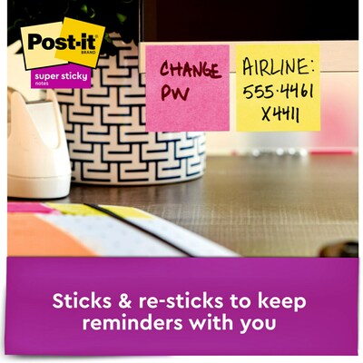 Post-it Super Sticky Notes, 1 7/8" x 1 7/8", Energy Boost Collection, 8 Pads/Pack, 90 Sheets/Pad (622-8SSAU)