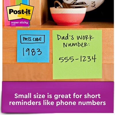 Post-it Super Sticky Notes, 1 7/8" x 1 7/8", Energy Boost Collection, 8 Pads/Pack, 90 Sheets/Pad (622-8SSAU)