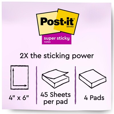 Post-it Super Sticky Notes, 5 x 8, Energy Boost Collection, Lined, 4 Pads/Pack, 45 Sheets/Pad (584