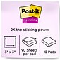 Post-it® Super Sticky Notes, 3" x 3", Energy Boost Collection, 90 Sheets/Pad, 12 Pads/Pack (654-12SSUC)