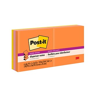 Post-it® Super Sticky Pop-up Dispenser Notes, 3 x 3, Energy Boost Collection, 90 Sheets/Pad, 6 Pad