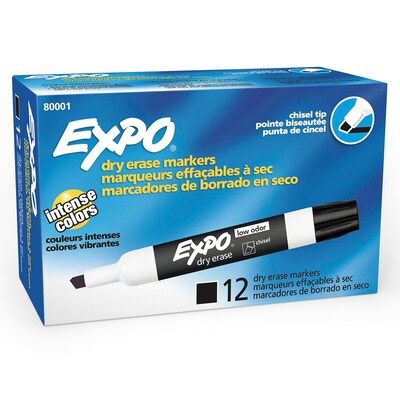 Expo Low Odor Tank Dry Erase Marker, Chisel Tip, Black, 12/Pack (80001)