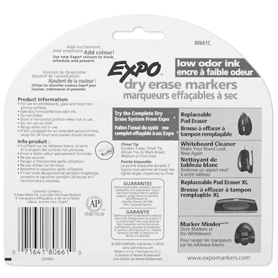 Expo Dry Erase Markers, Chisel Tip, Black, 4/Pack (80661)