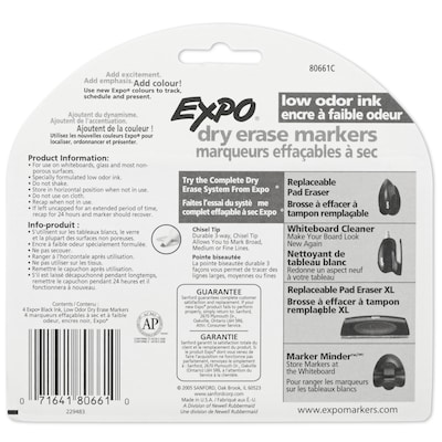 Expo Dry Erase Markers, Chisel Tip, Black, 4/Pack (80661)