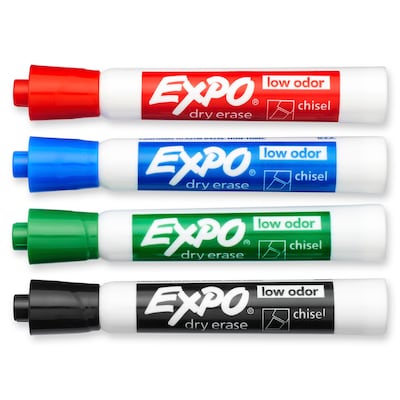 Expo Low Odor Dry Erase Marker Set with White Board Eraser and Cleaner, Chisel Tip Dry Erase Markers, Assorted Colors, 6-Piece Set with Whiteboard  Cleaner