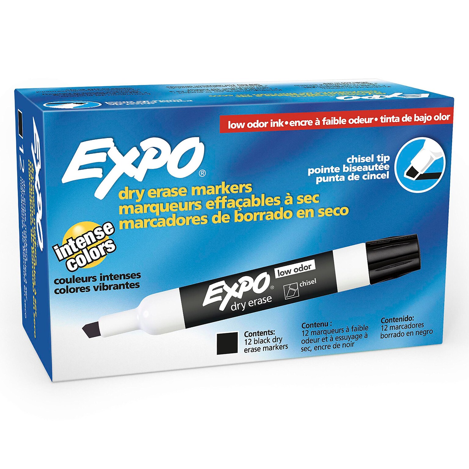 Expo Low Odor Tank Dry Erase Marker, Chisel Tip, Black, 12/Pack (80001)