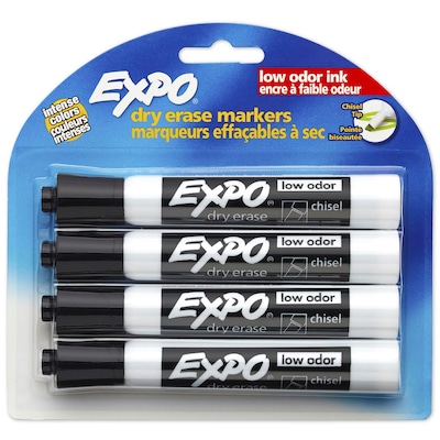 Expo Dry Erase Markers, Chisel Tip, Black, 4/Pack (80661)