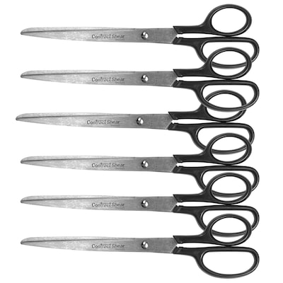 Westcott Contract Shear 9 Straight Stainless Steel Scissors, Pointed Tip, Black Handle, Pack of 6 (