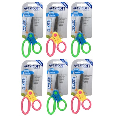 Westcott 5 Kids Stainless Steel Scissors, Blunt Tip, Assorted Colors, 6/Pack (ACM14596-6)