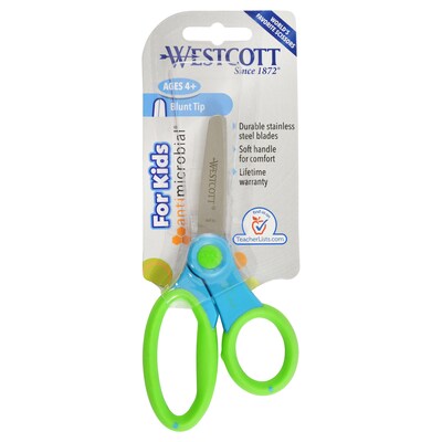 Westcott 5" Kids Stainless Steel Scissors, Blunt Tip, Assorted Colors, 6/Pack (ACM14596-6)