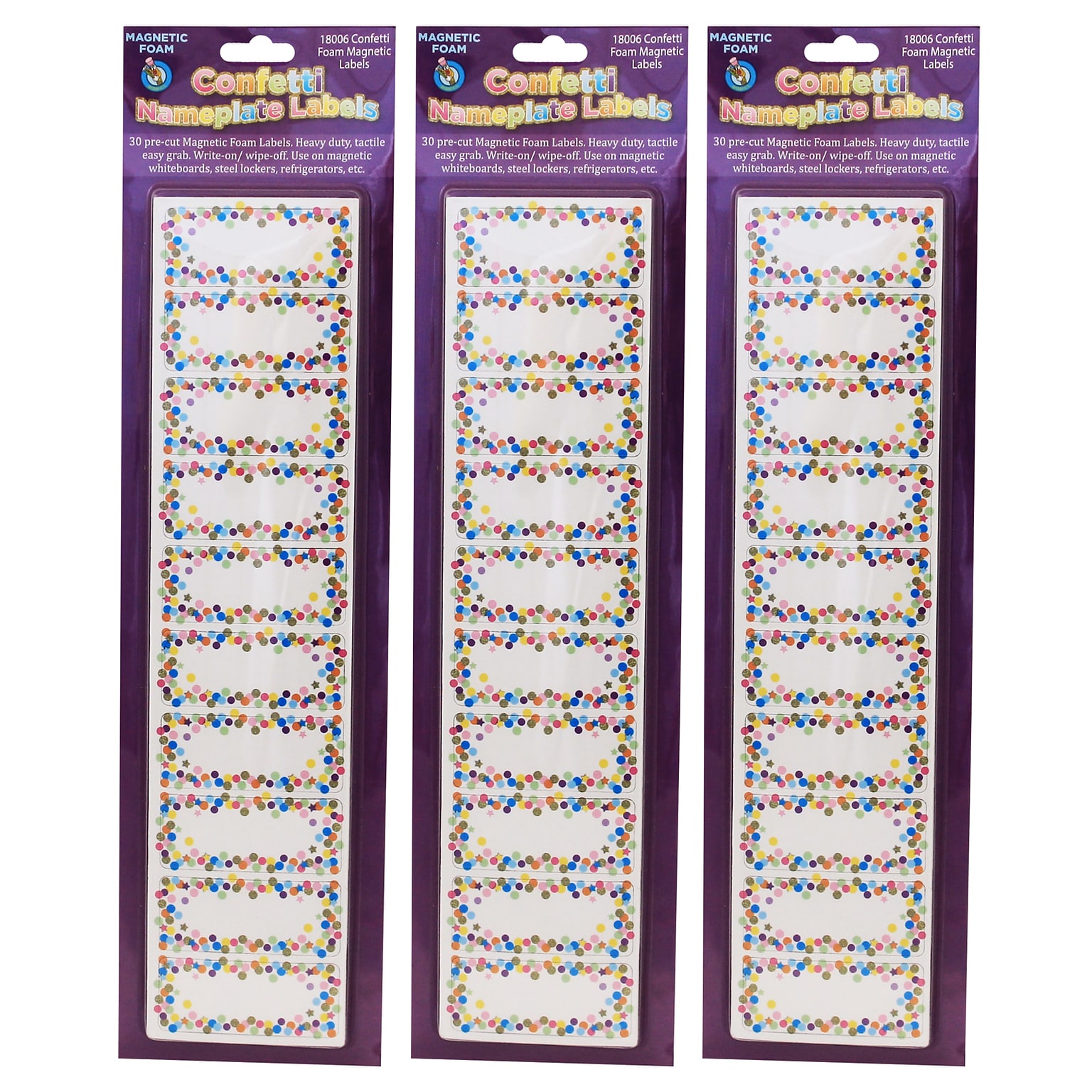 Ashley Productions Die-Cut Magnetic Confetti Nameplates, 2.5 x 1, 30 Per Pack, 3 Packs (ASH18006-3)
