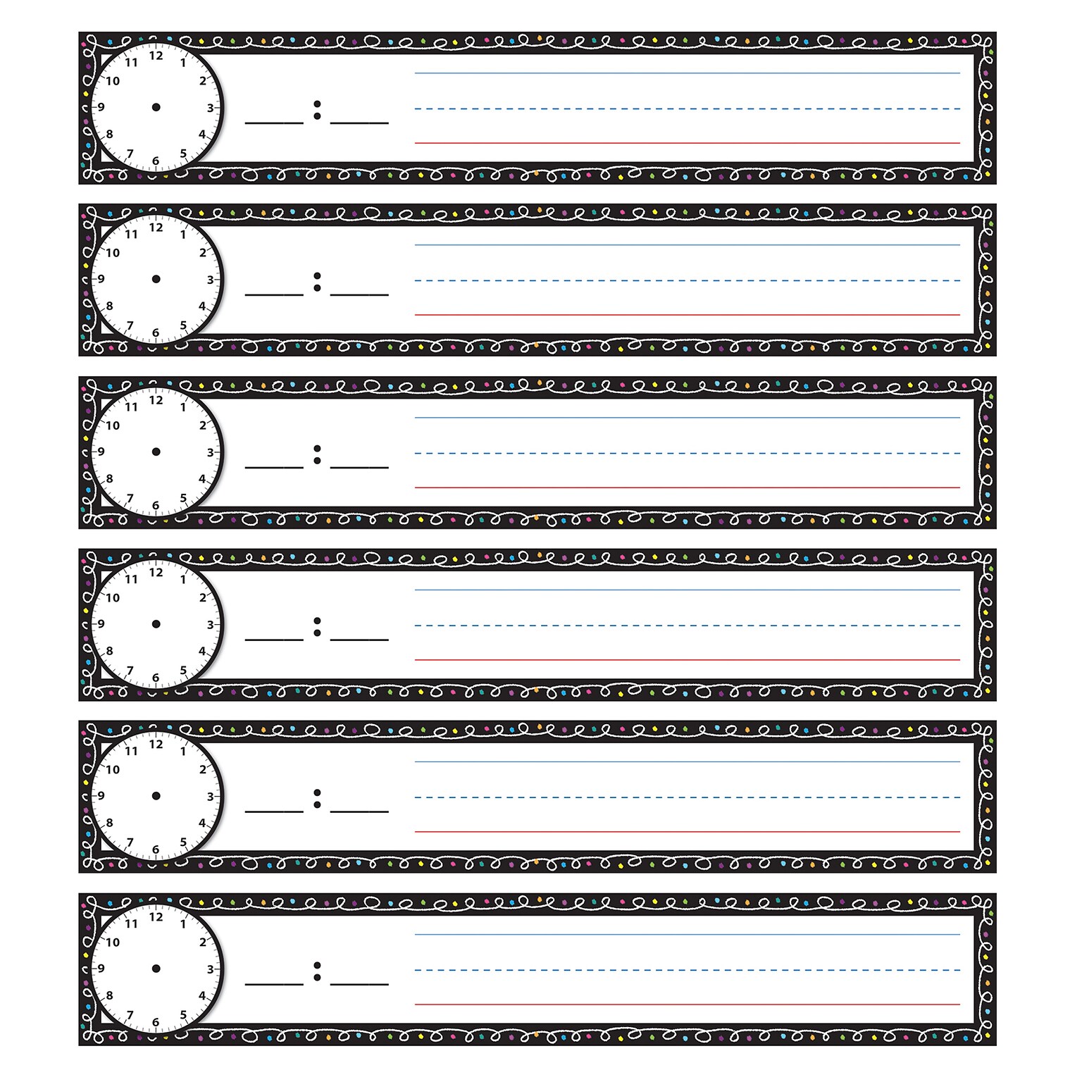 Ashley Productions® Scheduling Pocket Chart Inserts, Chalk Loops, 2 x 12, 12 Per Pack, 6 Packs (ASH94802-6)