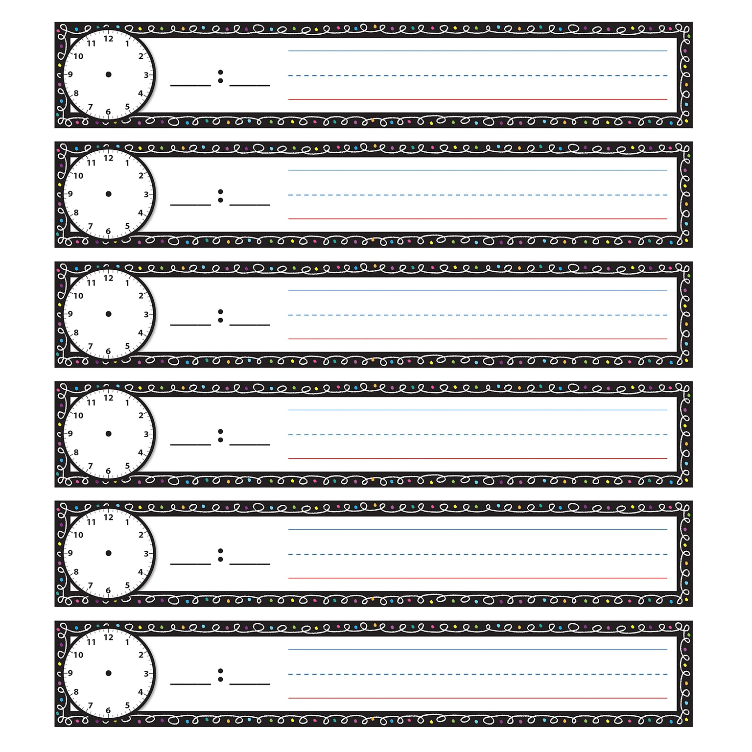 Ashley Productions® Scheduling Pocket Chart Inserts, Chalk Loops, 2 x 12, 12 Per Pack, 6 Packs (ASH94802-6)