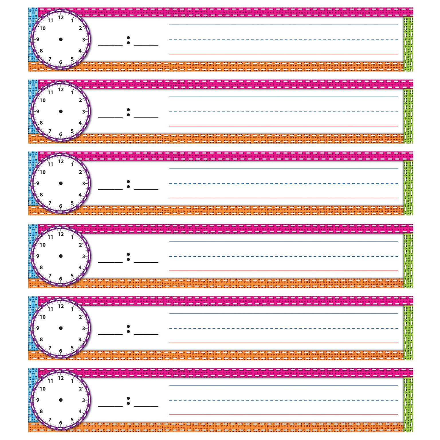 Ashley Productions® Scheduling Pocket Chart Inserts, Burlap Stitched, 2 x 12, 12 Per Pack, 6 Packs (ASH94803-6)