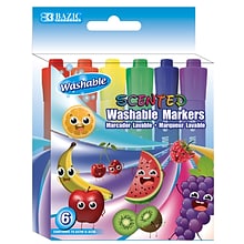 Bazic® Washable Scented Markers, Chisel Tip, 6 Assorted Colors, 12 Packs (BAZ1285-12)