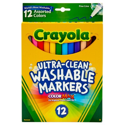 Crayola® Ultra-Clean Washable Markers, Fine Line, 12 Assorted Colors, 3 Boxes (BIN587813-3)