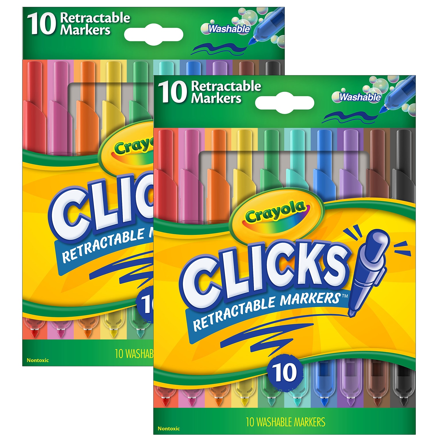 Crayola® CLICKS Washable Retractable Markers, Conical Tips, 10 Assorted Colors, 2 Packs (BIN588370-2)