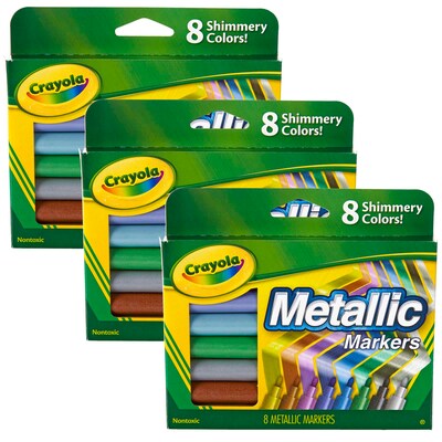 Crayola Metallic Markers, Bullet Tip, 8 Assorted Colors, 3 Boxes (BIN588628-3)