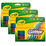 Crayola® Glitter Markers, Bullet Tip, 6 Assorted Colors Per Box, 3 Boxes (BIN588629-3)