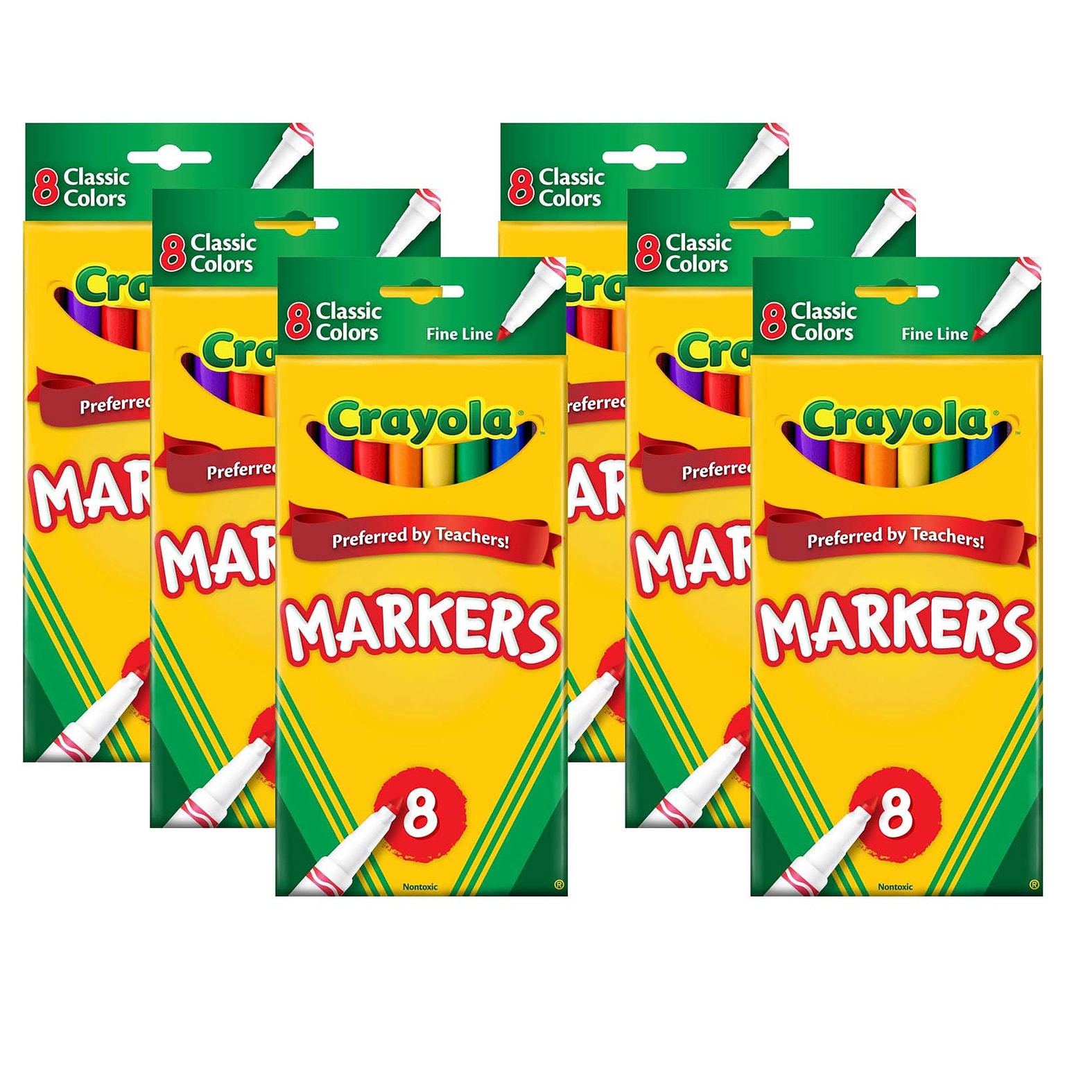 Crayola® Original Formula Markers, Fine Tip, 8 Classic Colors Per Box, 6 Boxes (BIN7709-6)