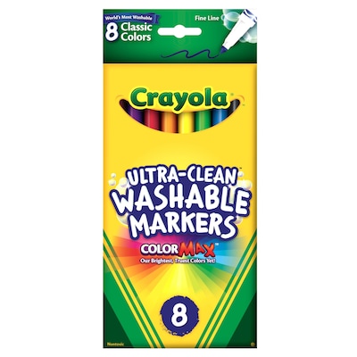 Crayola Ultra-Clean Washable Markers, Fine Tip, 8 Classic Colors/Box, 6 Boxes (BIN7809-6)