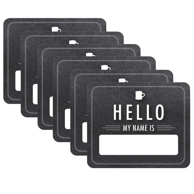 Schoolgirl Style™ Industrial Cafe Chalkboard Hello Name Tags, 3" x 2.5", 40 Per Pack, 6 Packs (CD-150074-6)