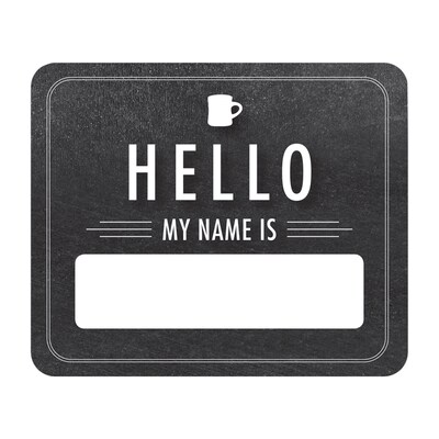 Schoolgirl Style™ Industrial Cafe Chalkboard Hello Name Tags, 3" x 2.5", 40 Per Pack, 6 Packs (CD-150074-6)